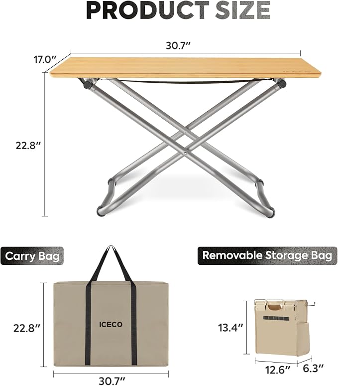 ICECO Camping Table, Folding Table, Beach Table with Carrying Bag, for Outdoor, Picnic, BBQ, Cooking, Festival