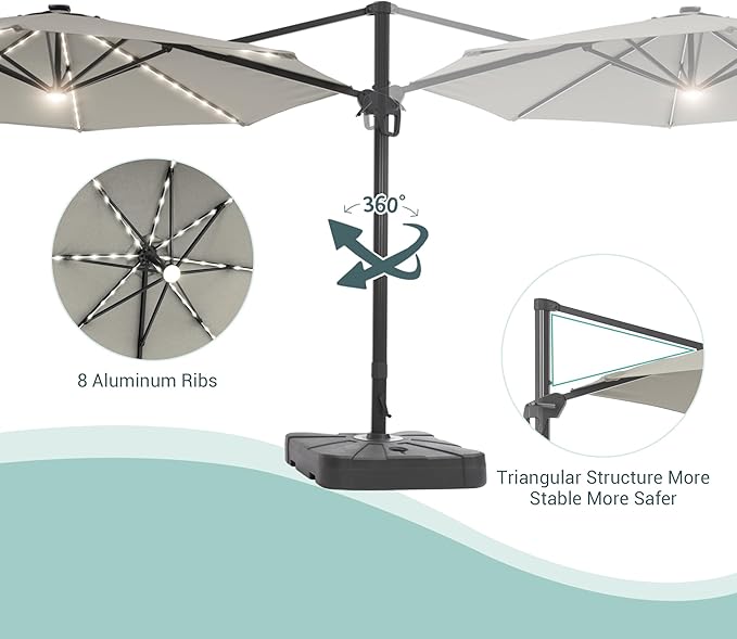 FLAME&SHADE 11 ft Cantilever Offset Patio Umbrella, Large Heavy Duty Outdoor Patio Umbrella Aluminum 360° Rotation Round Outdoor Umbrella for Deck,Pool,Backyard