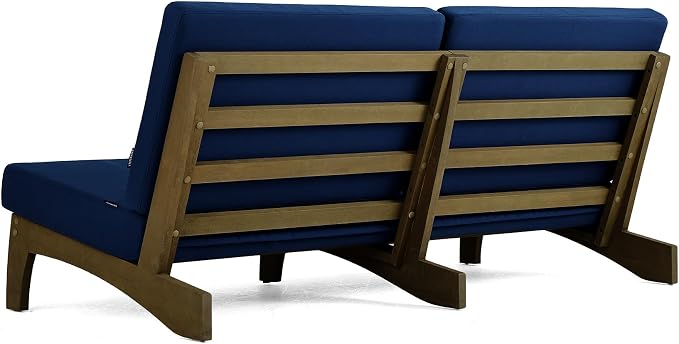 Outdoor Furniture Patio Couch, Weather Resistant 3-Seater Patio Sofa with Removable Cushion, Teak Wood Frame for Porch & Backyard Seating - Navy