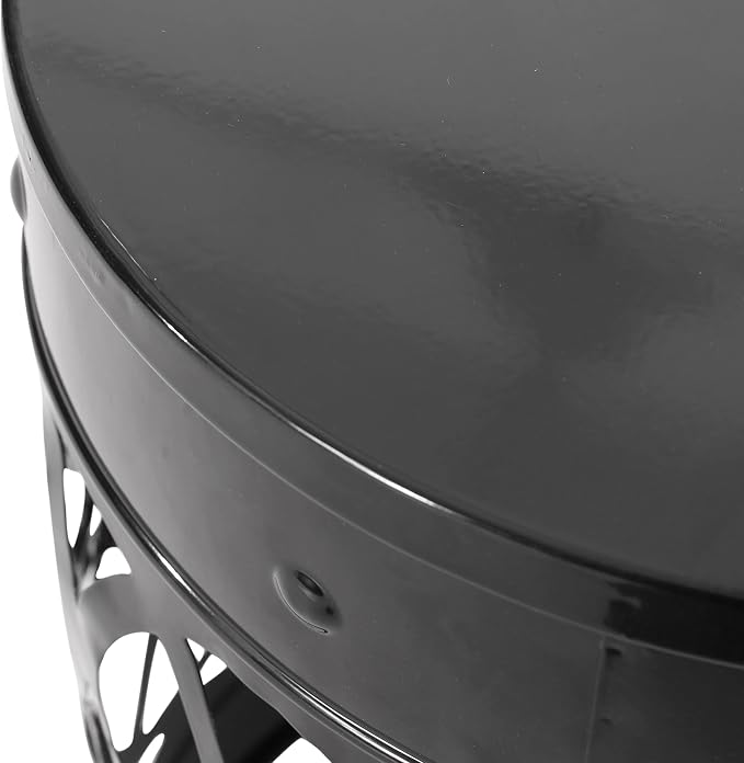 Outdoor Round Metal End Table Cut Out Design, Metal Round Patio Table Garden Stool Side Tables for Indoor Outdoor (Black)