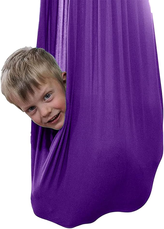 Sensory Swing for adults Indoor kids Therapy Swing Soothing Calming Snuggle Hammock durable soft strong fabric swing Great for Sensory Integration stimulation ( Color : Dark purple , Size : 1M x 2.8M