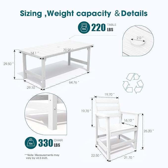 THOEOE Outdoor Dining Chair Set of 2, Patio Dining Chairs with Arms, All-Weather HDPE Outdoor Chairs for Garden, Poolside, Deck, White