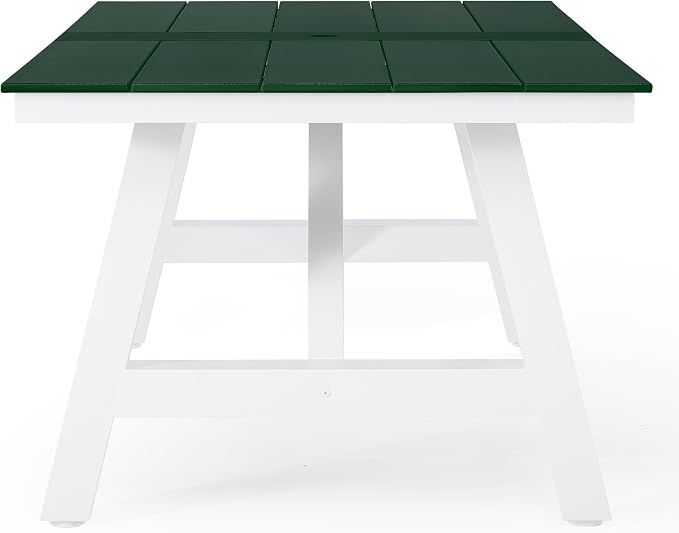 Costaelm Rectangle Patio Table, 8-Person Backyard Table 90" HDPE Dining Table with Umbrella Hole and Metal Frame for Outside, Garden, Poolside, Deck, Porch, Balcony, Dark Green