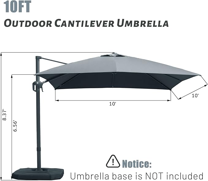Domi 10’x10’ Cantilever Patio Umbrella, Aluminum Windproof Outdoor Umbrella with 360°Rotation, Square Offset Sun Shade Umbrella for Outside Deck Backyard Garden Pool, Gray