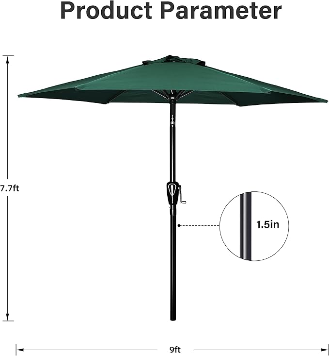 Simple Deluxe 2 Pack 9FT Outdoor Patio Umbrella Table Market Umbrella with Push Button Tilt and Crank, 8 Sturdy Ribs, UV Protection Waterproof for Garden, Lawn, Deck, Backyard, Pool, Green