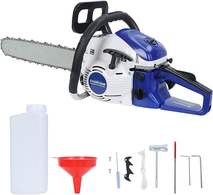 58CC Gas Chain Saw, 1 Set 20 Inches 3.5HP Gas Chain Saw High Power Rust Resistant Wood Chainsaw for Wood Cutting (Blue)