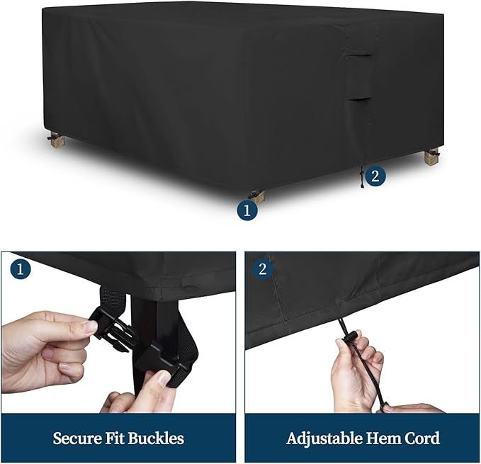 Easy-Going Rectangle Patio Furniture Cover Waterproof Outdoor Dining Table and Chair Cover Anti-UV Outside Sectional Sofa Set Covers (124"L x 71"W x 28"H, Black)