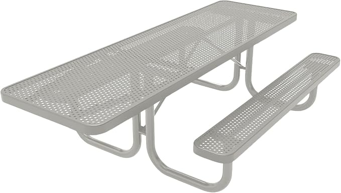 COATEDOUTDOORFURNITURE Heavy-Duty Portable ADA-Compliant Outdoor Picnic Table, Punched Steel Patio Furniture Made in America (8ft Rectangular, One-Side Handicap, Grey with Grey Frames)