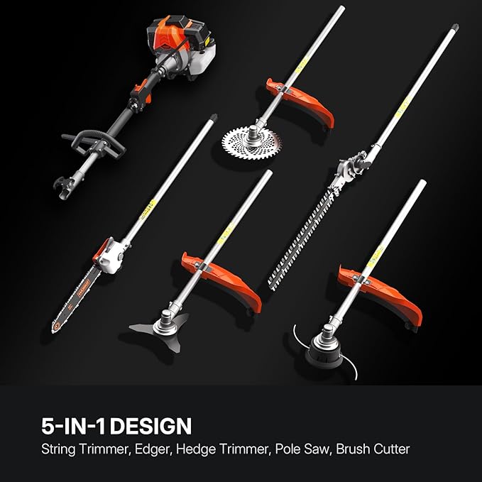 WORKIT 5-in-1 Gas Weed Eater 43CC 2-Stroke Weed Wacker Grass Trimmer 18" String Trimmer 3T/40T Brush Cutter, Hedge Trimmer Pole Saw, Heavy-Duty for Men & Professional Lawn Care