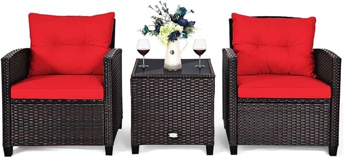 3PCS Patio Rattan Furniture Set Cushioned Conversation Sofa Coffee Table for Your Outdoor Space(D)