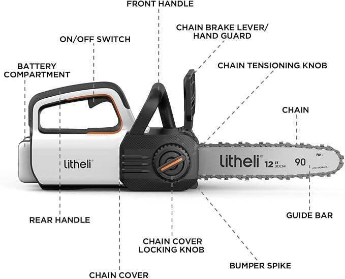 Litheli 12" Brushless Chainsaw 40V 2 x 2.5Ah Battery Chain Saw, Cordless Handheld Battery Powered Chainsaw Electric Auto-Lubrication for Wood Cutting Trimming