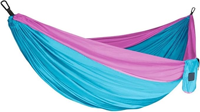 Portable Fabric Single and Double Size Outdoor Camping Hiking Garden Hammock(Double Blue Pink)