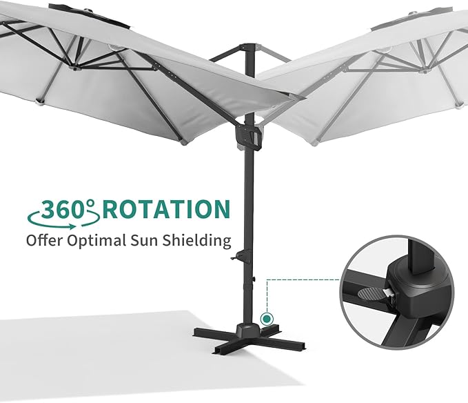 GarveeHome Cantilever Patio Umbrella 10x10ft Large Rectangle Umbrella Outdoor Market Umbrellas 360 Rotation Offset Hanging Outdoor Shade for Patio Deck Pool Backyard