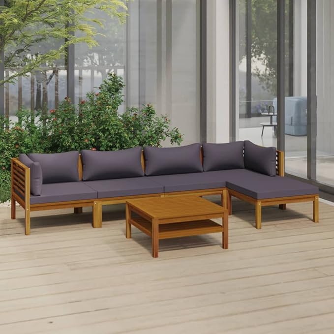 Patio Lounge Set with Cushion,Patio Furniture Sets,Patio Conversation Sets,Outdoor Furniture Sets,for Garden,Backyard,Outdoor,6 Piece Solid Acacia Wood