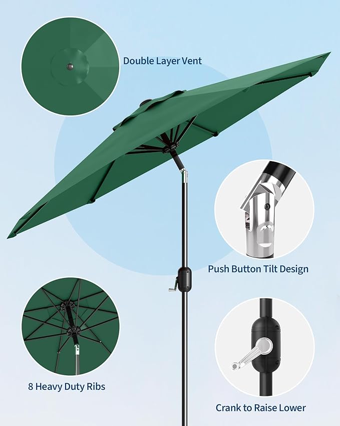 10FT Premium Patio Umbrella, Heavy Duty 8-Rib Steel Frame with Crank & Tilt, UV Protection, Fade Resistant Waterproof Polyster Canopy for Outdoor
