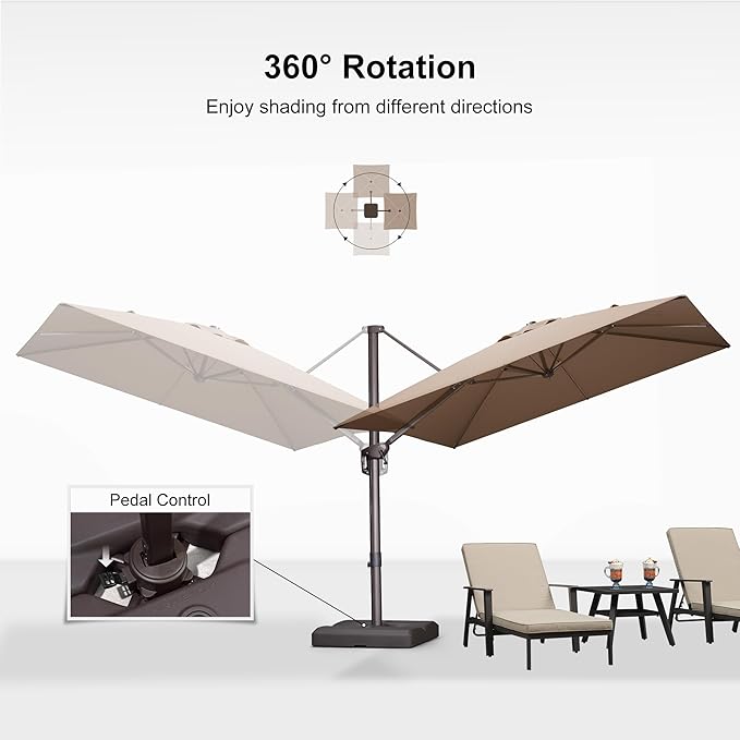 PURPLE LEAF 9' X 9' Patio Umbrella With Base Antique Bronze Square Cantilever Umbrella Outdoor with 360° Rotation and Aluminum Offset Hanging for Pool Deck Garden Backyard, Taupe
