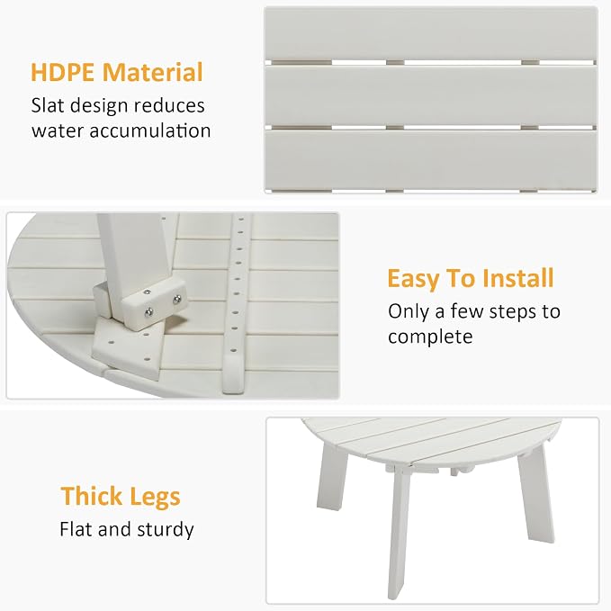 31.5" Outdoor Round Coffee Table, Adirondack Patio Coffee Table, Outdoor Large Side Table for Balcony Lawn (White)