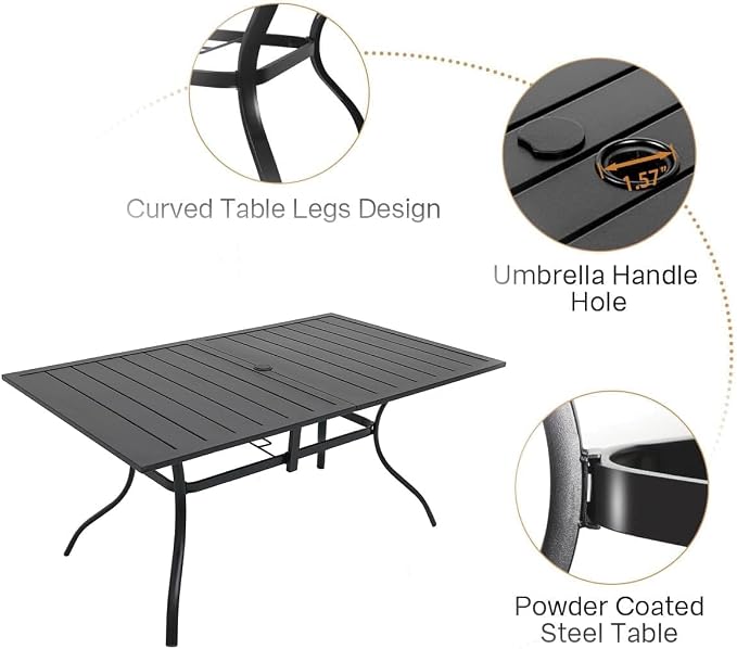 Anmutig 7 Piece Patio Dining Set for 6, 360° Swivel Chairs with Textilene Fabric, Large Rectangular Table and Chairs for Lawn Garden Backyard Poolside Deck, Blue