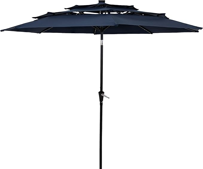 Sunnydaze Outdoor Umbrella for Patio - Vented 3-Tier Outdoor Patio Umbrella - Wind-Resistant, Tilt and Crank - For Pool, Garden, or Yard