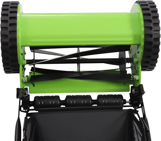 Xuthusman 12inch Adjustable Lawn Mower Manual Reel Push Walk-Behind Dual Wheeled Grass Cutter Sweeper with 23L Collection Bag 5 Blade Green
