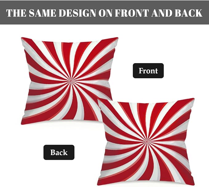18x18 Inch Outdoor Pillow Covers Set of 2 Waterproof Throw Pillow Covers Decorative Couch Cushion Covers Candy Cane Swirl Square Pillowcases Protectors for Patio Garden Sofa