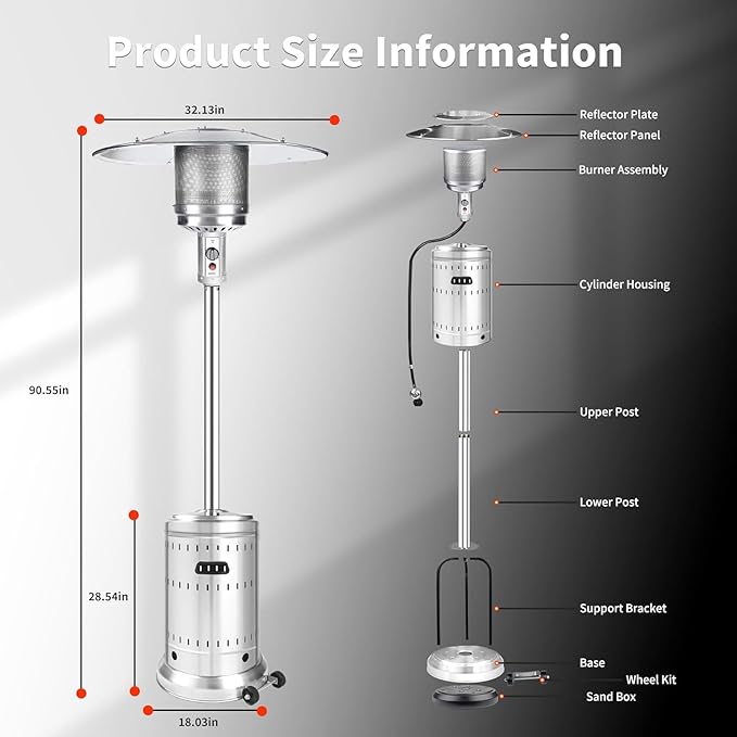 50,000 BTU Outdoor Propane Patio Heater with Wheels – All-Stainless Steel Gas Heater, Weighted Base, Easy Ignition & Safety Tilt Shut-Off for Patio, Backyard, Garden & Commercial Use
