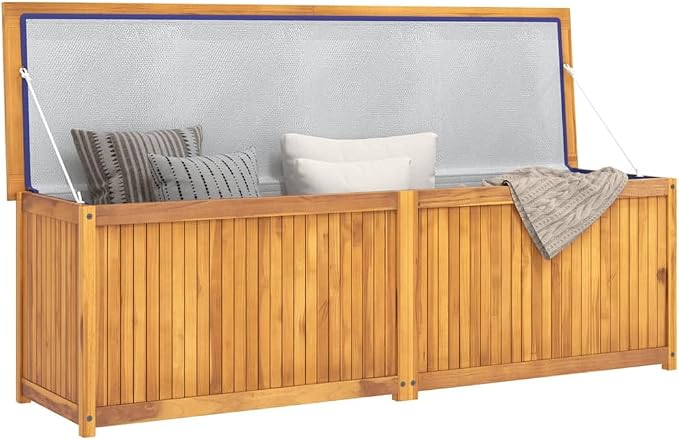Teak Wood Outdoor Storage Box with Weather Resistant Design 68.9 x 19.7 x 21.7 Inches for Patio Garden and Deck