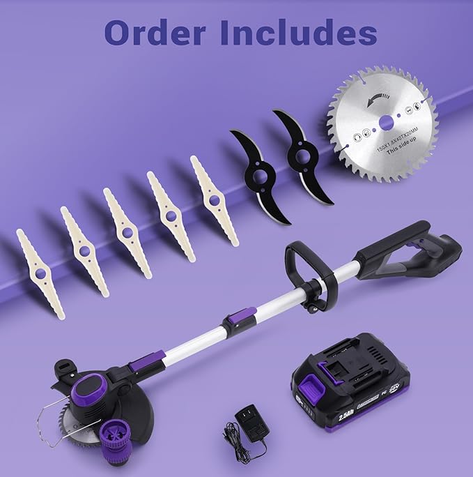 Weed Wacker Cordless, YardEz Weed Eater Battery Powered with Nylon/Steel/Saw Blade, 20V Weed Trimmer/Edger/Cutter (One 2.5Ah Battery)