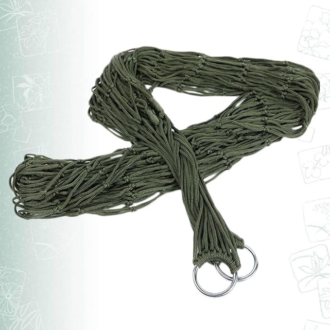 HOMSFOU Thickened Army Green Outdoor Camping Hammock with Mesh Nylon Rope and Tie Straps, Single Portable Hanging Swing Chair for Backpacking and Backyard Use