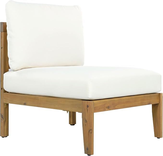Merax Outdoor Acacia Wood 6-Seater Sectional Sofa Set with Cushions, Wood Patio Modular Lounge with Corner & 1 Table & 1 Club Chair for Balcony, Deck, Garden, Beige + Light Brown