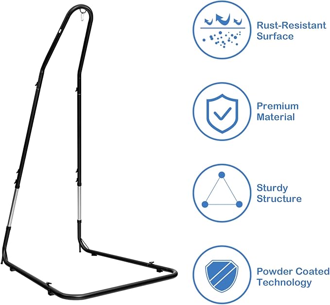 S AFSTAR Hammock Chair Stand Only, Hanging Hammock Stand with 9 Adjustable Height from 77”-93”, Heavy-Duty Steel Stand Only, 330 LBS Load Capacity, Only Hammock Swing Stand for Indoor Outdoor, Black