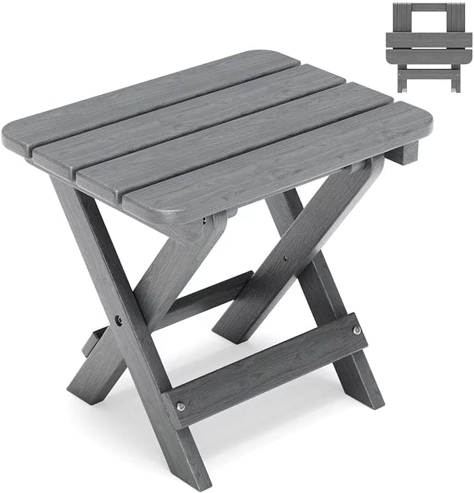Folding Outdoor Side Table,Small HDPE Patio Table,All-Weather Compact Portable End Table for Patio,Porch,Pool,Grey,11.8" D x 15.7" W x 15.7" H