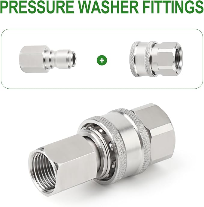 TAISHER 4PCS 304 Stainless Steel 1/4" Female NPT High Pressure Washer Quick Connect Coupler for Pressure Washing Gun Hose Accessories