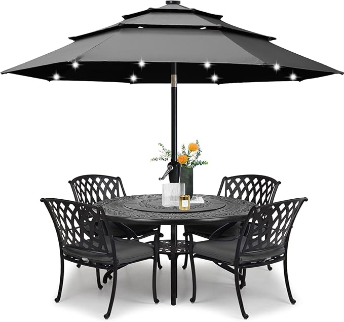 ABCCANOPY Solar Led Patio Umbrellas 3-Tiers 10FT (Dark Gray)