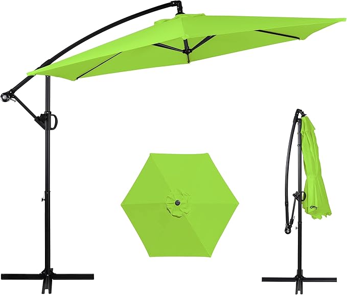 Shintenchi Offset Patio Umbrella with Easy Tilt Adjustment,Crank and Cross Base, Outdoor Cantilever Hanging Umbrella, Sunshade Free Standing Canopy, Olive