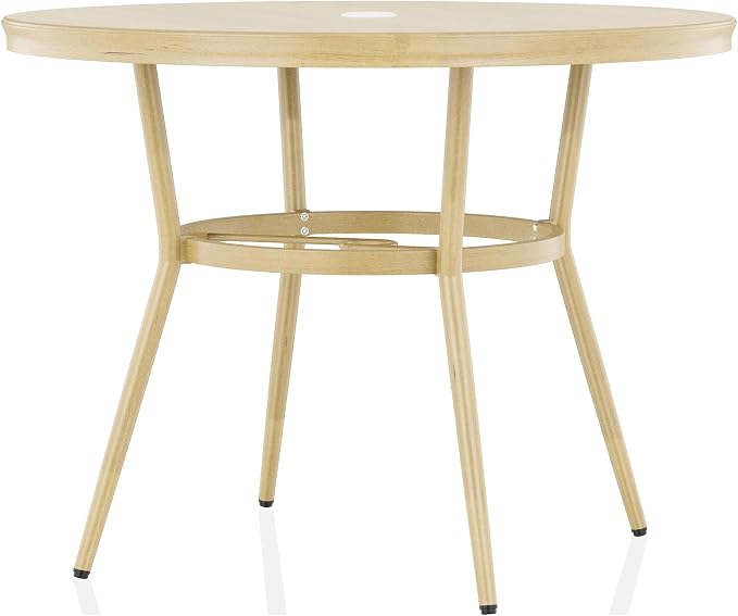 24/7 Shop at Home Cato Modern Aluminum 40 in. Outdoor Round Bistro Table with Umbrella Hole for Outdoor Kitchen, Patio, Pool Area, Natural Brown