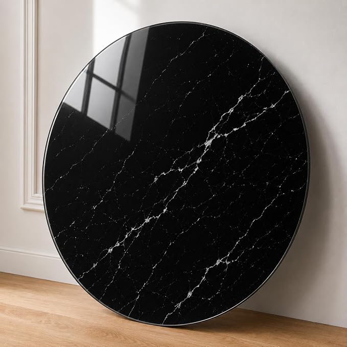 32" Round Tempered Glass Table Top, 5/16" (8mm) Thick, Marble Pattern Replacement, Heavy-Duty, Heat & Scratch Resistant for Coffee, Dining & Patio Tables, Black