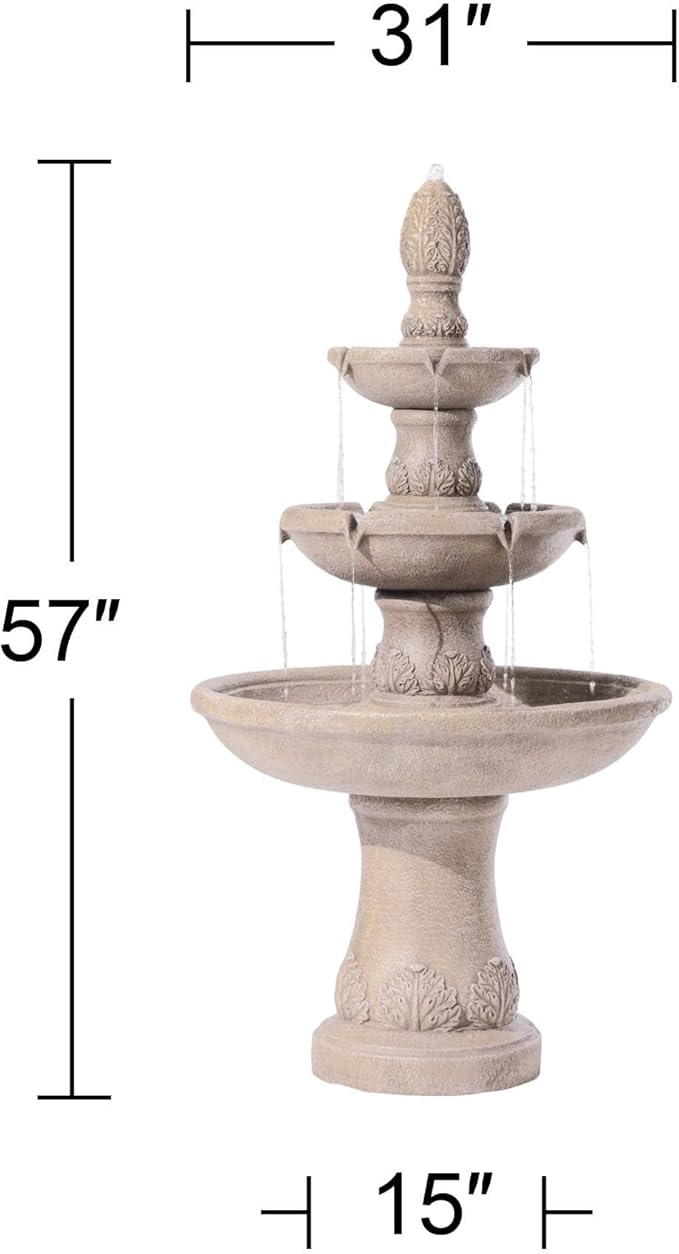 Domanico 57" High Large Italian Indoor Outdoor Decor Sand Stone Floor Fountain Waterfall 3-Tier Standing Basin Cascading Water Feature for Outside Garden Patio Yard Backyard Porch - John Timberland