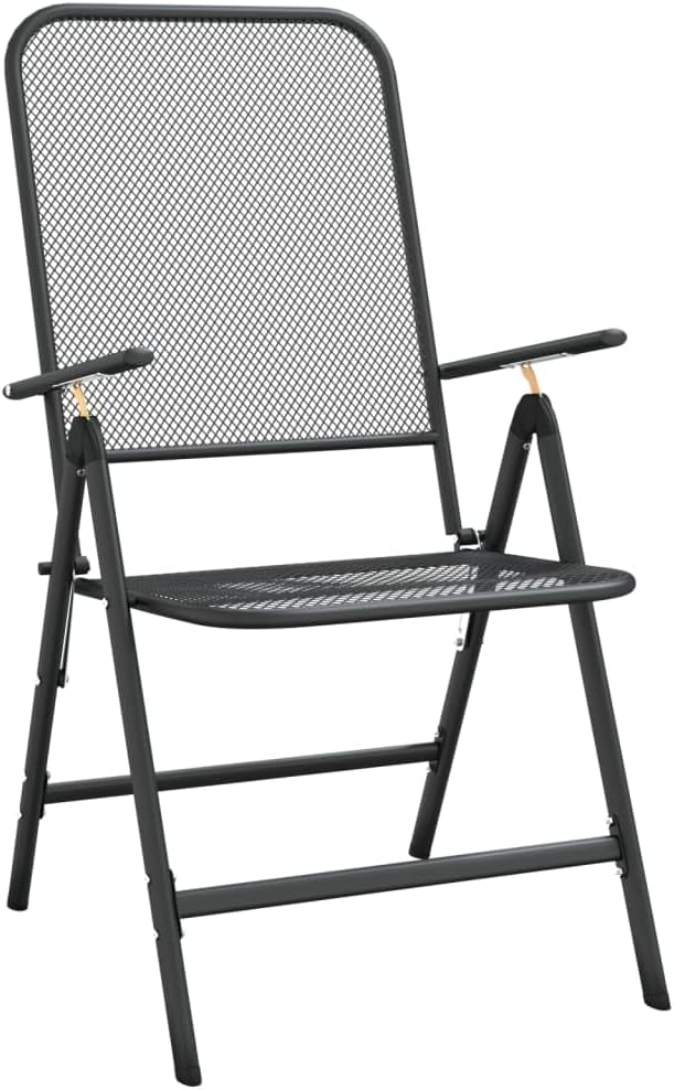 5 Piece Patio Dining Set Expanded Metal Mesh Anthracite Outdoor Table and 4 Chairs Foldable Adjustable Backrest E-Coating Weatherproof for Garden Poolside Deck