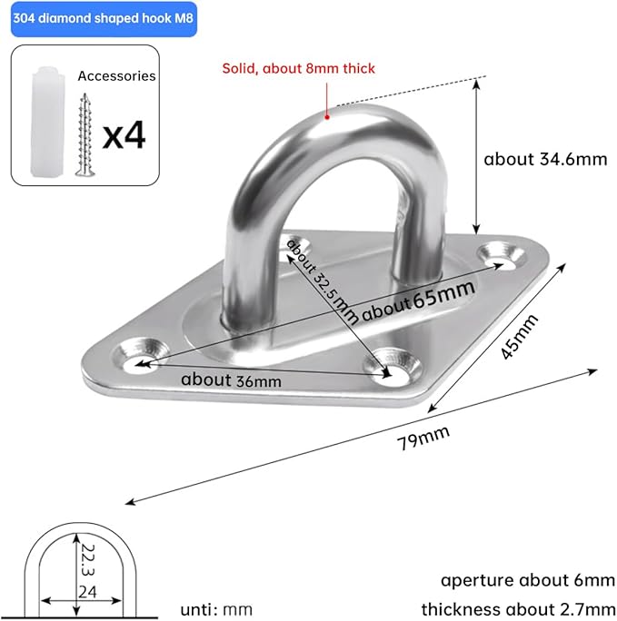 Heavy Duty Hammock Wall Mount Kit, 1000 lb Capacity, Steel Hooks and Carabiners, Indoor Outdoor