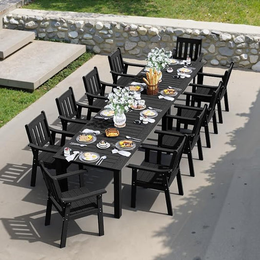 YEFU Outdoor Patio Dining Sets: Outdoor Furniture 12 Piece Dining Table Set for 10 with Umbrella Hole & Aluminum Frame - All Weather Patio 2 Table and 10 Chairs for Outside Backyard/Porch/Deck Black
