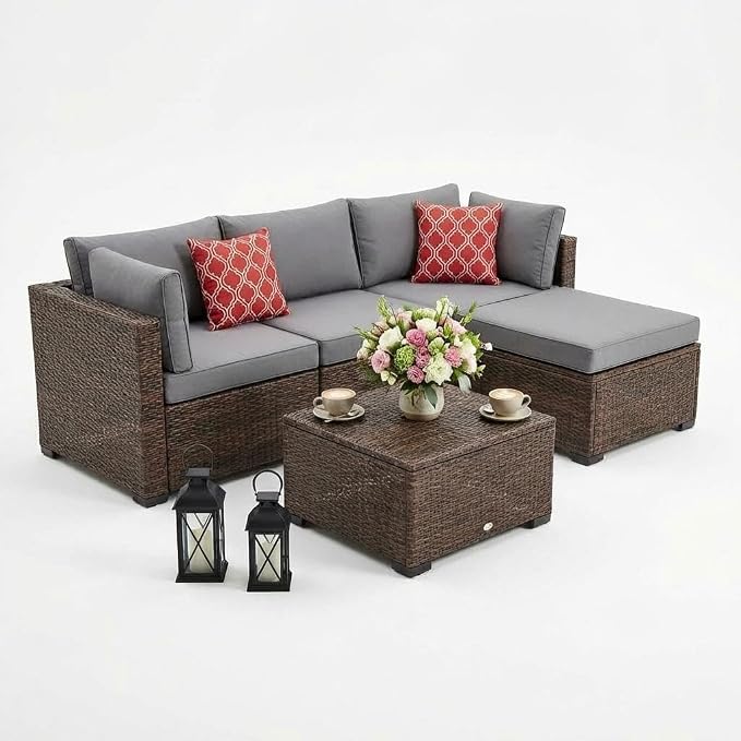 Litake 5 Piece Patio Furniture Sets, Modular Sectional Sofa Set, All-Weather PE Rattan Wicker with Cushions, Conversation Furniture for Backyard, Poolside & Garden