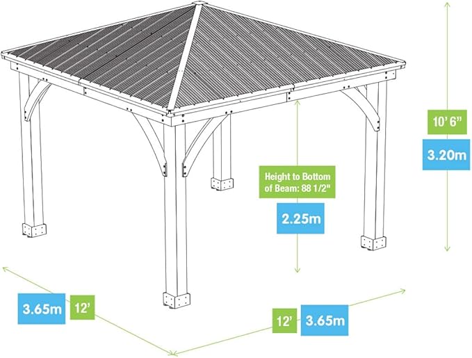 Yardistry 12 x 12 Meridian Cedar Gazebo Pavilion for Patios, Decks, Garden, Backyard, Durable, Aluminum Roof