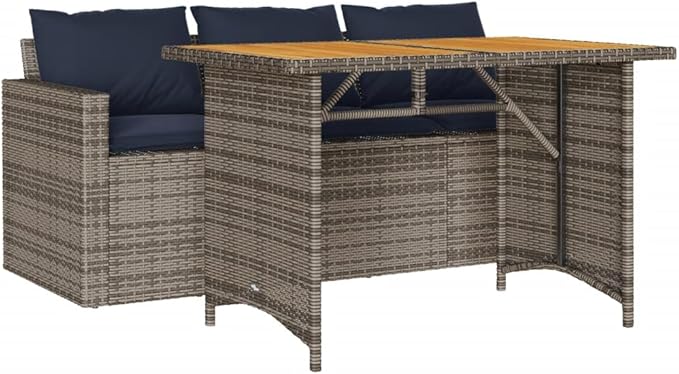 2 Piece Patio Dining Set with Cushions, Outdoor Lounge Sets Patio Conversation Set Porch Furniture Set Outdoor Sofa Sets for Poolside Garden Negotiation Area Exhibition Gray Poly Rattan