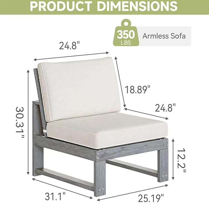 2-Piece Patio Furniture Set,Outdoor HDPE Sectional Sofa with Cushions,Outdoor Sectional Furniture Set for Porch,Backyard,Deck,Grey