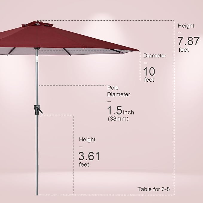 Tempera Patio Market Outdoor Table Umbrella with Push Button Tilt and Crank, Large Sun Umbrella with Sturdy Pole & Fade Resistant Canopy, Easy to Set