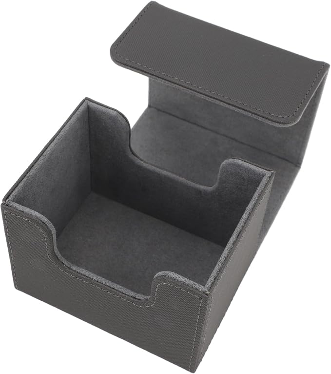Qiilu Magnetic Closure Card Deck Box with Magnetic Flap Lid, Large Capacity PU Leather Storage Box/Cover for Game and Tarot Cards, Strong Magnet Closure Cases (Grey)