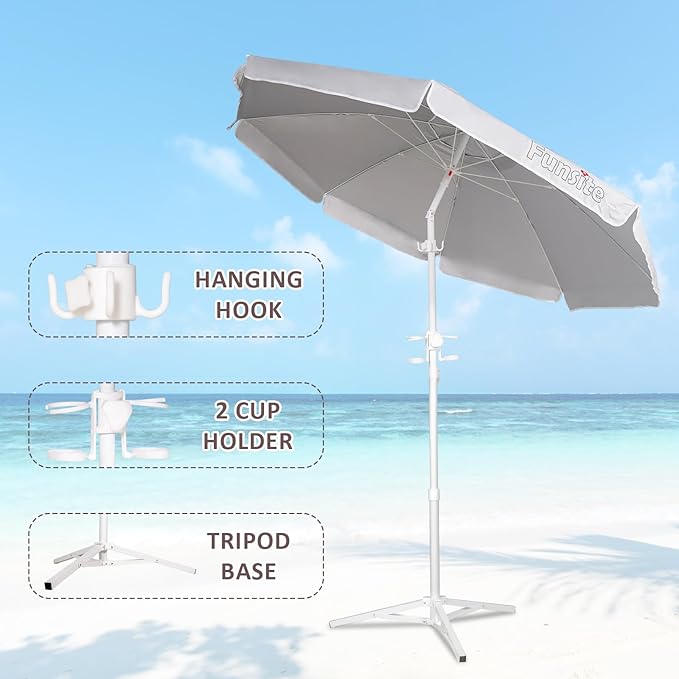 6.5ft Portable Beach Umbrellas for Sand Beach UV 50+ Umbrella with Tilt & Steel Pole, Protection with Heavy Duty Anchor, Patio Umbrella with Carry Bag