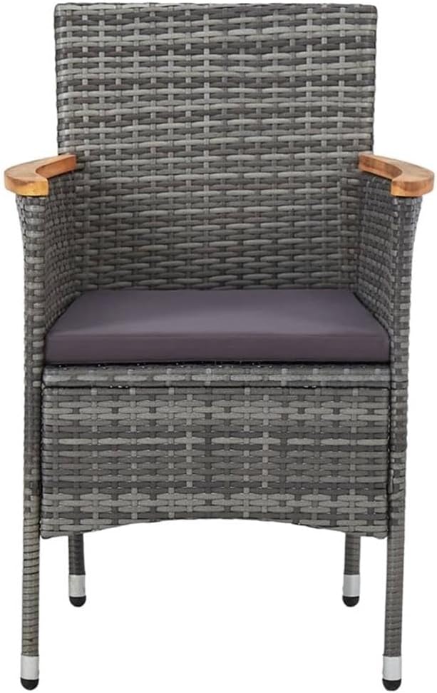 Bowery Hill Contemporary 5 Piece Patio Dining Set, Steel Frame with Poly Rattan and Acacia Wood, Gray and Black Finish, Weather-Resistant Cushions, Square Table and Armchairs, Outdoor Garden Furniture