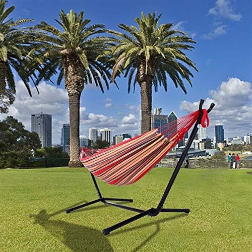 Hammock Set (Hammock Frame Small Color Bar) Natural Rope (Red Strip)